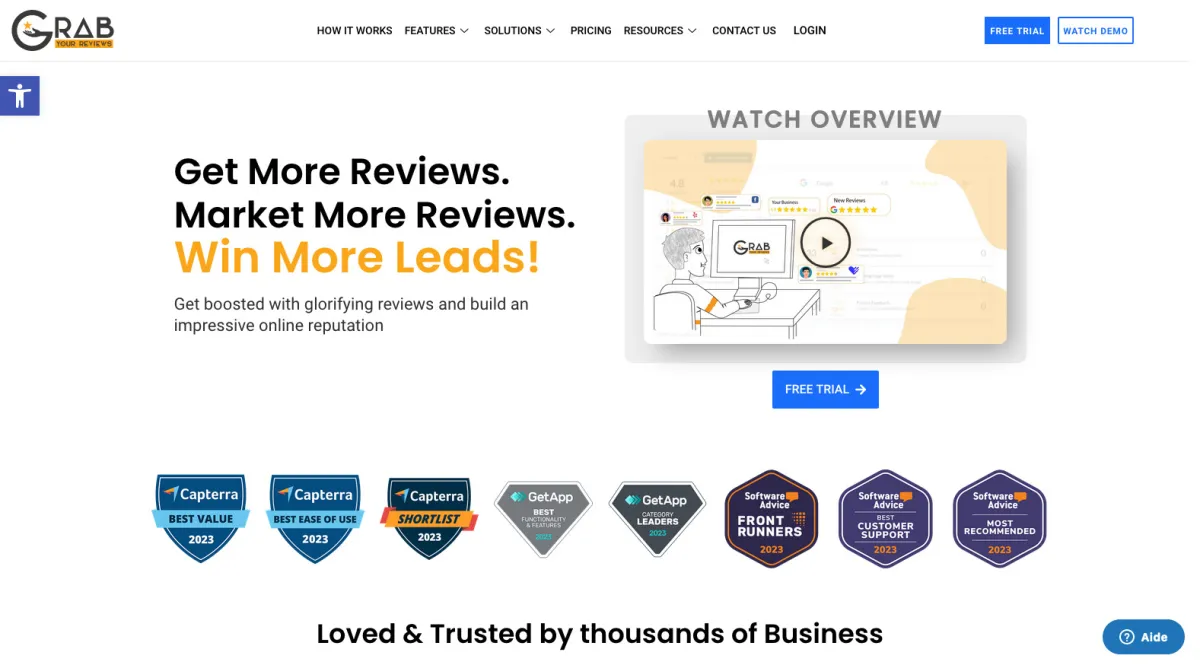 Interface Grab Your Reviews : fonctionnalités, prix, alternatives