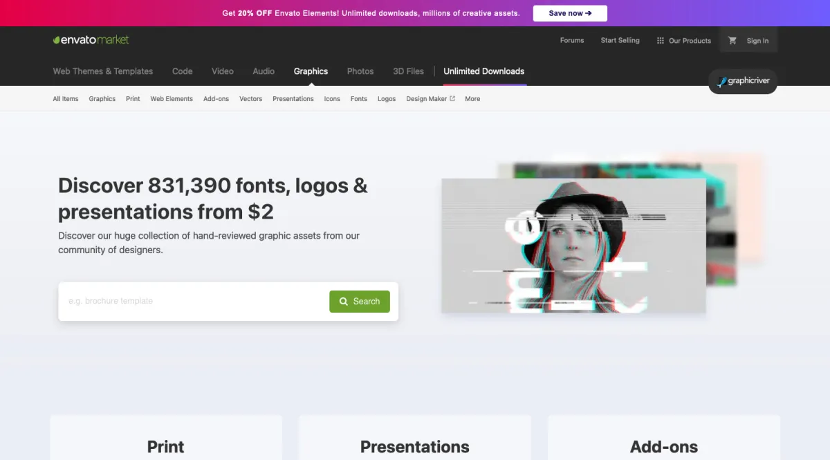 Interface GraphicRiver : fonctionnalités, prix, alternatives