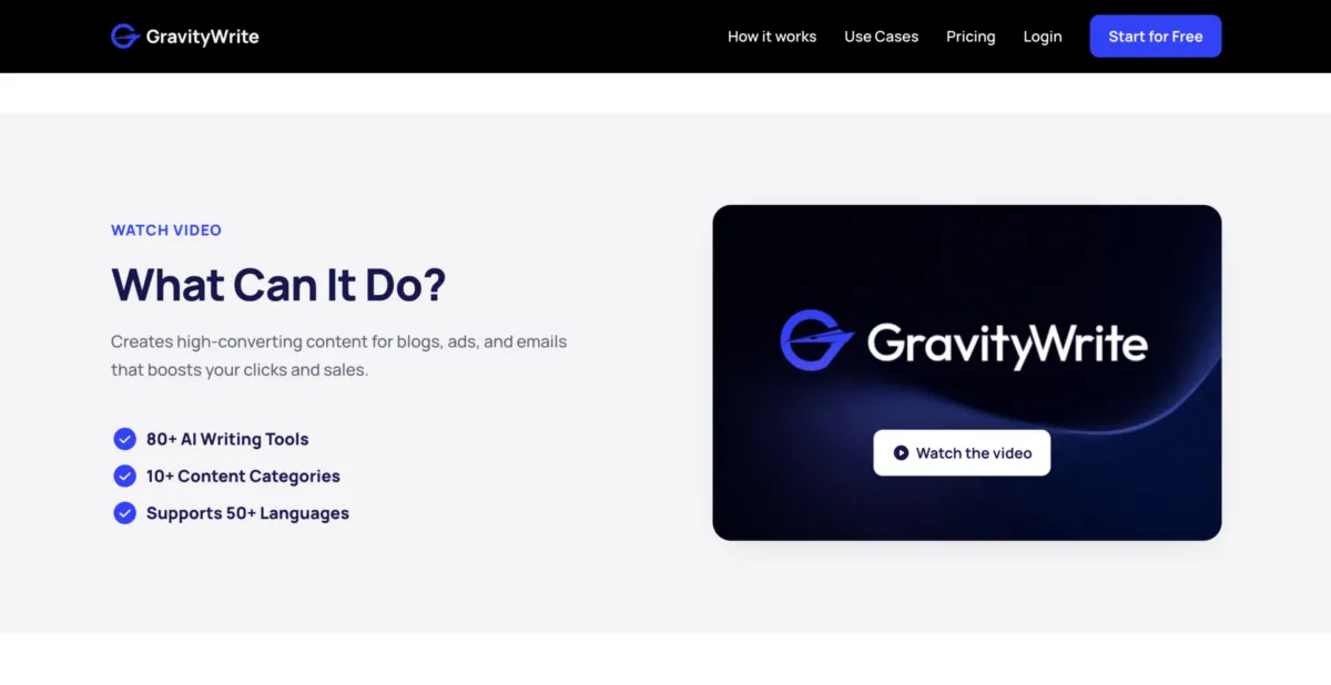 Interface GravityWrite: fonctionnalités, prix, alternatives