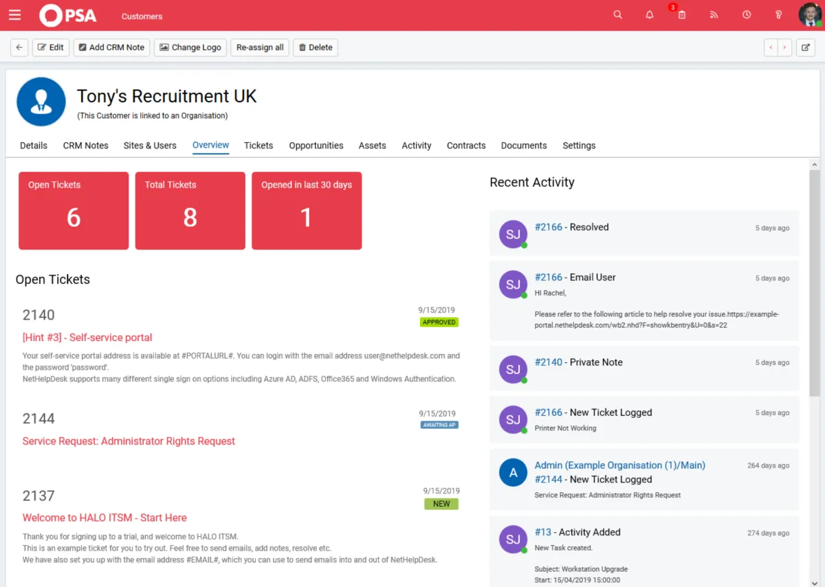Interface HaloPSA: fonctionnalités, prix, alternatives