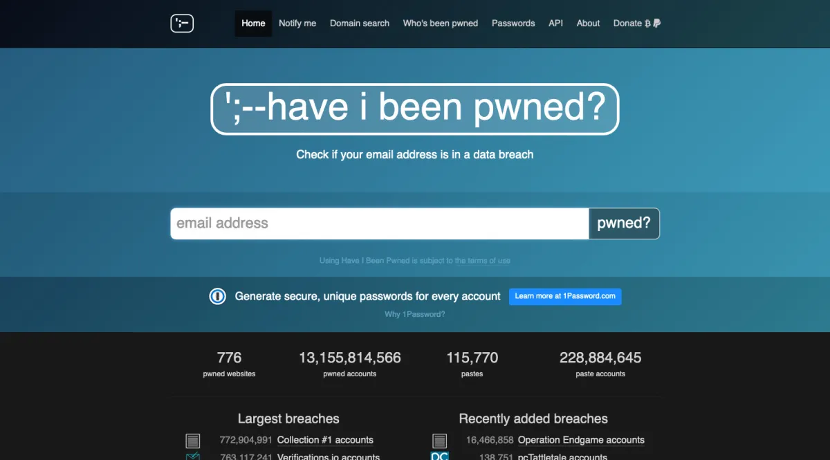 Interface Have I Been Pwned : image, ergonomie, alternatives Interface Have I Been Pwned : image, ergonomie, alternatives