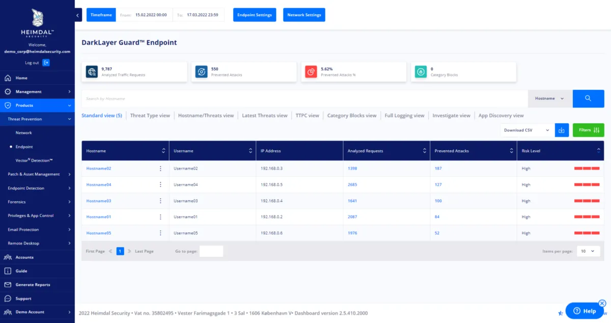 Interface Heimdal Threat Prevention: fonctionnalités, prix, alternatives