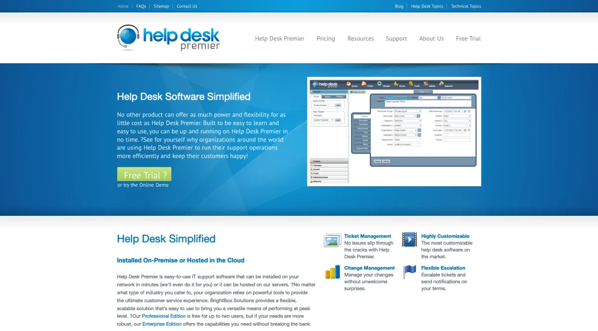 Interface Help Desk Premier : image, ergonomie, alternatives