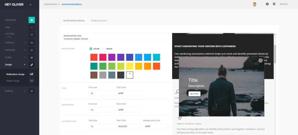Interface Hey Oliver: fonctionnalités, prix, alternatives