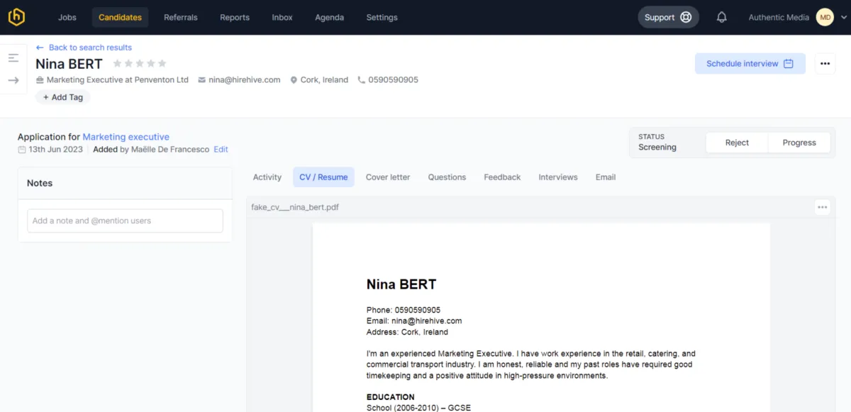 Interface HireHive: fonctionnalités, prix, alternatives