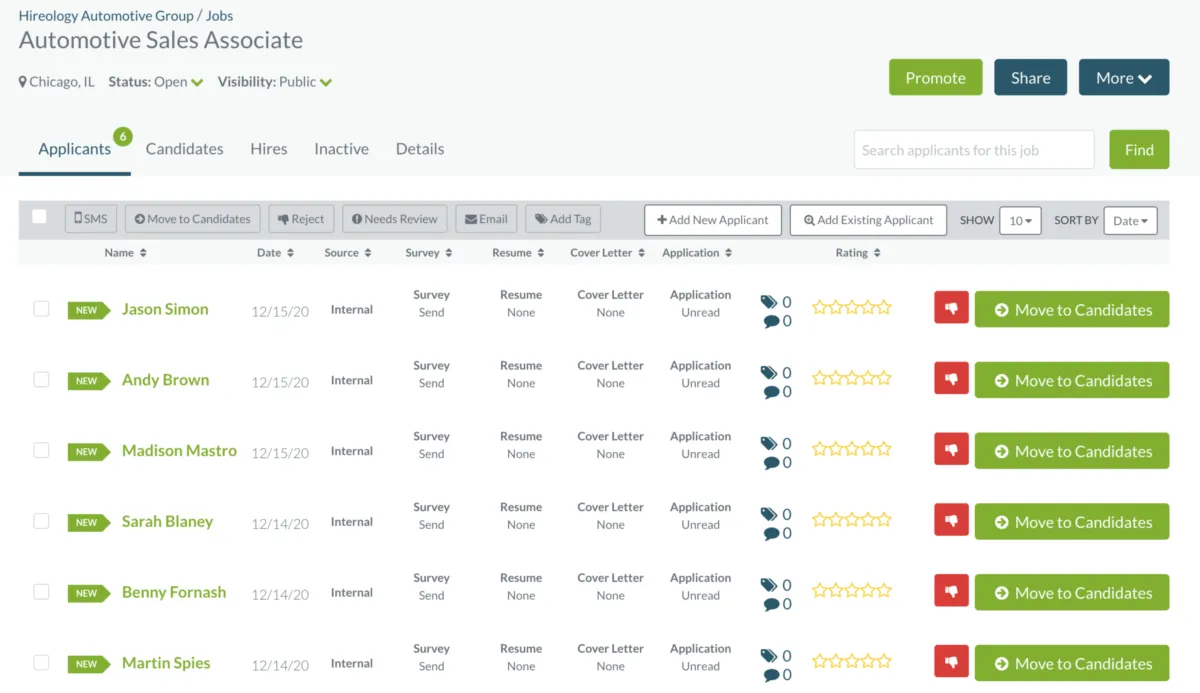 Interface Hireology: fonctionnalités, prix, alternatives