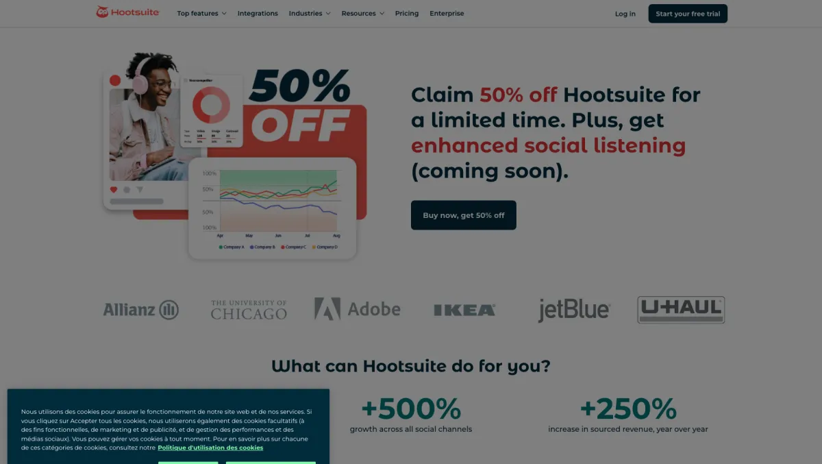 Interface Hootsuite Insights : fonctionnalités, prix, alternatives