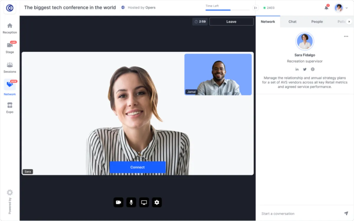Interface Hopin: fonctionnalités, prix, alternatives