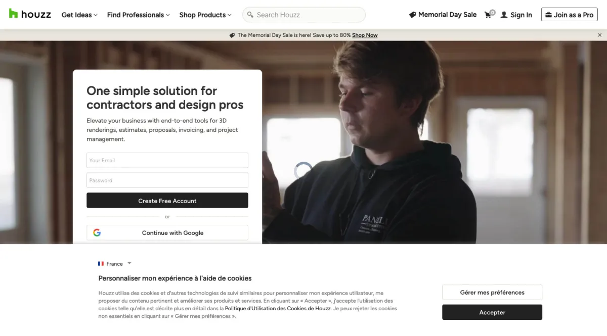 Interface Houzz Pro : fonctionnalités, prix, alternatives