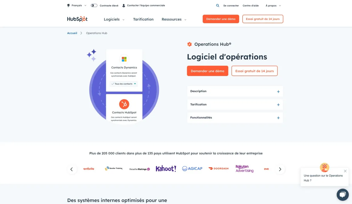 Interface HubSpot Operations Hub : fonctionnalités, prix, alternatives