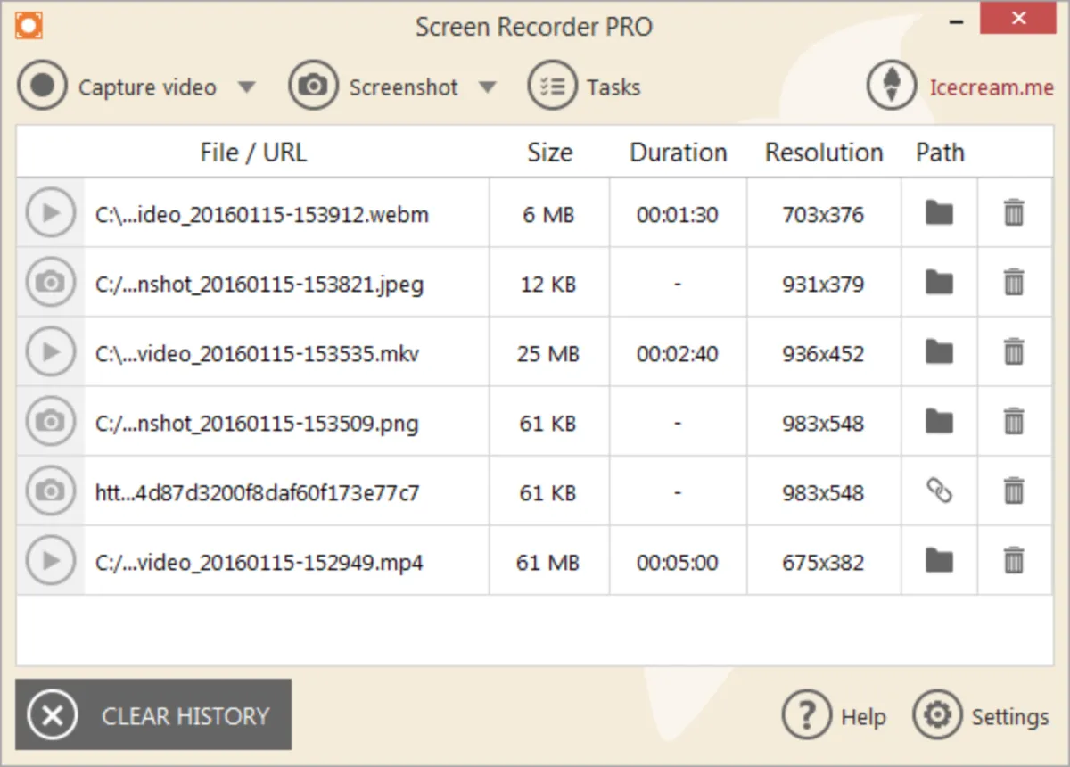 Interface Icecream Screen Recorder: fonctionnalités, prix, alternatives