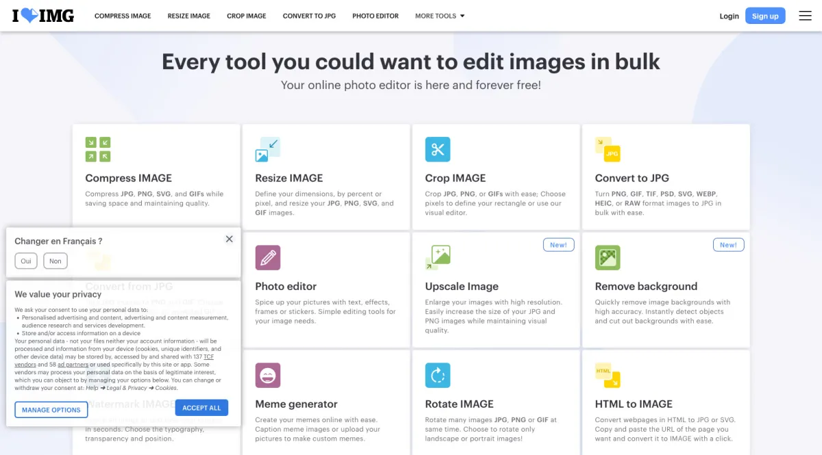 Interface iLoveIMG : image, ergonomie, alternatives Interface iLoveIMG : image, ergonomie, alternatives