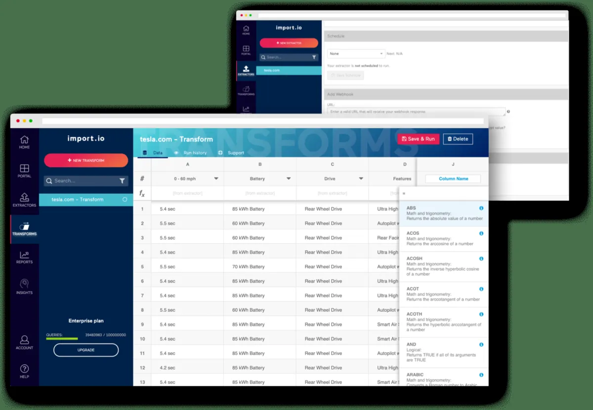 Interface Import.io: fonctionnalités, prix, alternatives