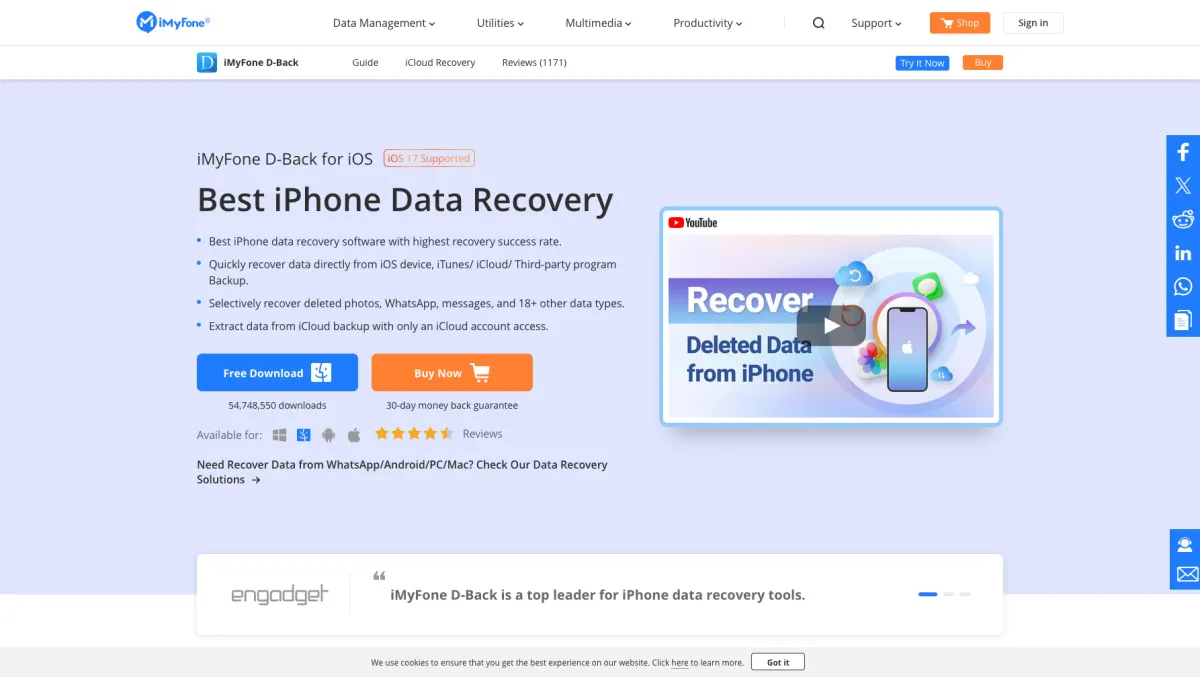 Interface iMyfone iPhone WeChat Recovery : fonctionnalités, prix, alternatives