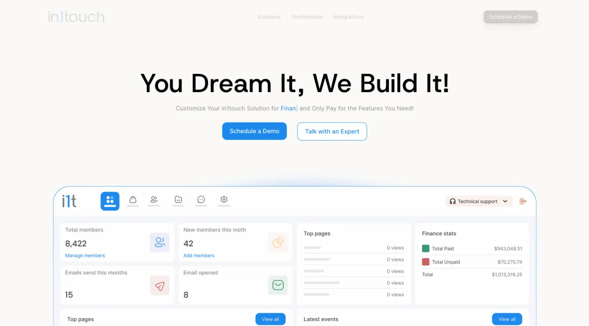 Interface in1touch : fonctionnalités, prix, alternatives
