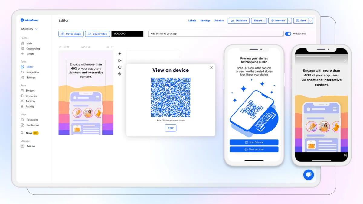 Interface InAppStory: fonctionnalités, prix, alternatives