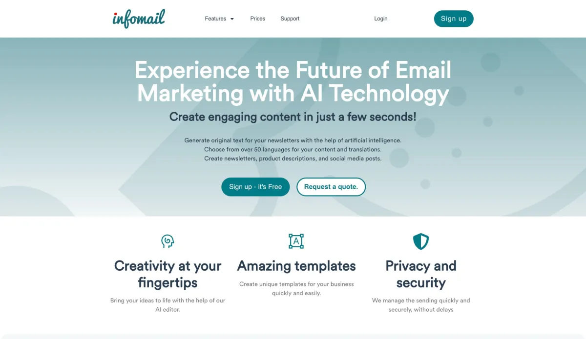 Interface Infomail.ai : fonctionnalités, prix, alternatives