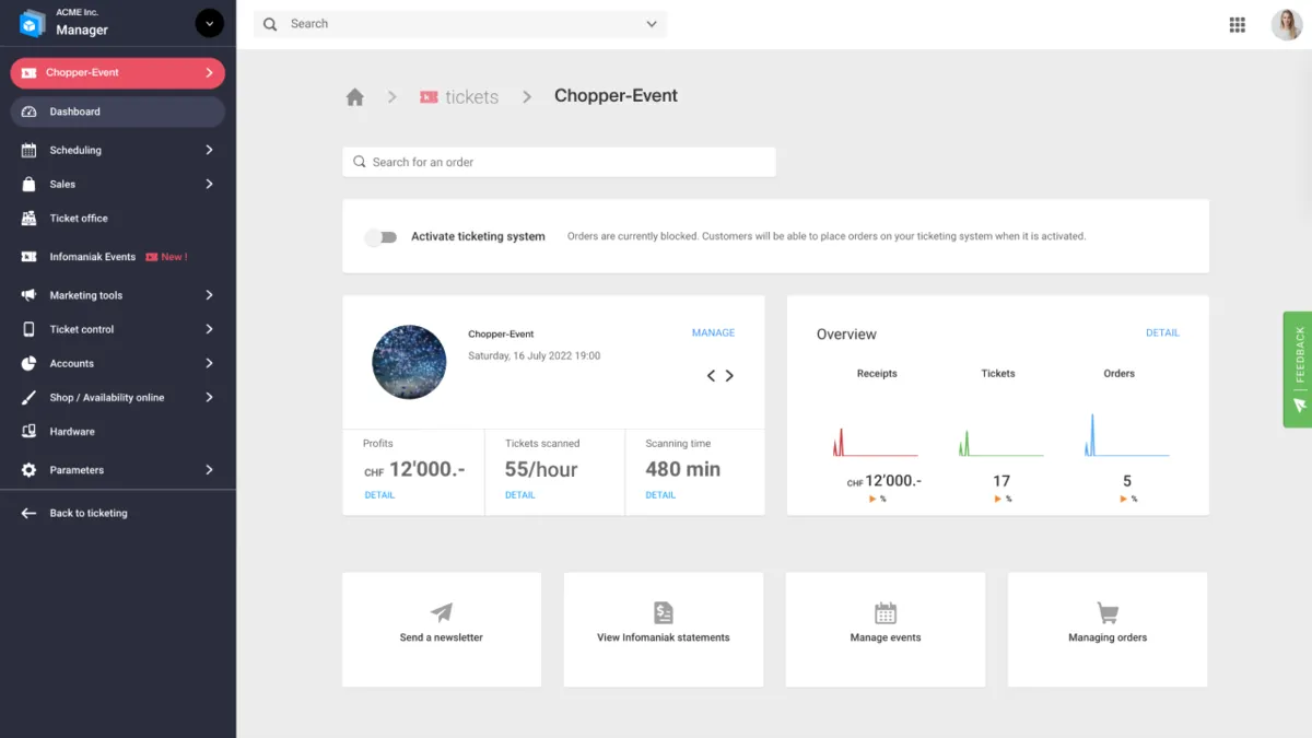 Notre avis sur Infomaniak Ticketing : un logiciel de billetterie (ticketing) à découvrir