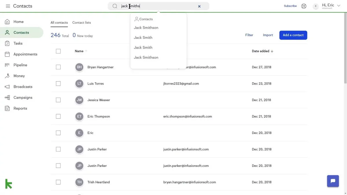 Interface Infusionsoft by Keap: image, ergonomie, alternatives