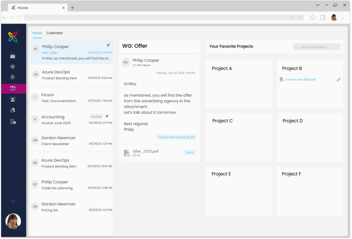 Interface InLoox: fonctionnalités, prix, alternatives
