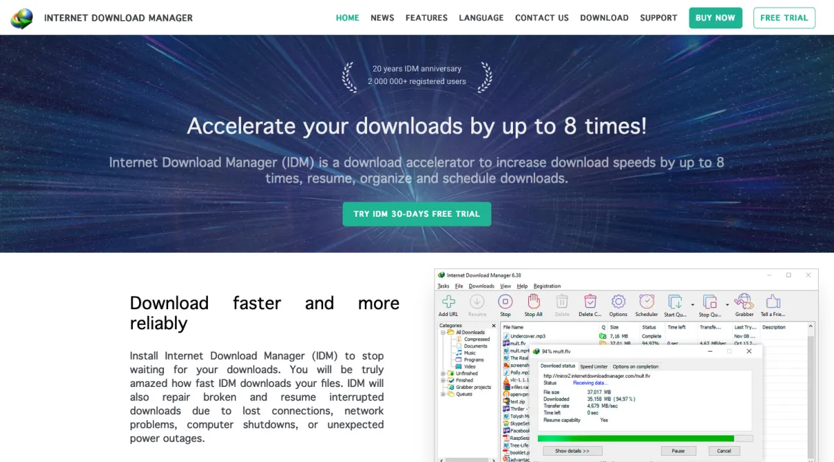 Interface Internet Download Manager : fonctionnalités, prix, alternatives