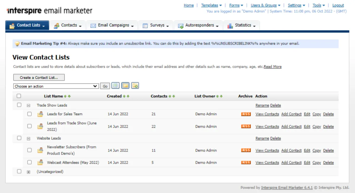 Interface Interspire Email Marketer: image, ergonomie, alternatives Interface Interspire Email Marketer: image, ergonomie, alternatives