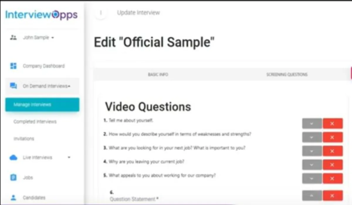 Interface InterviewOpps: fonctionnalités, prix, alternatives