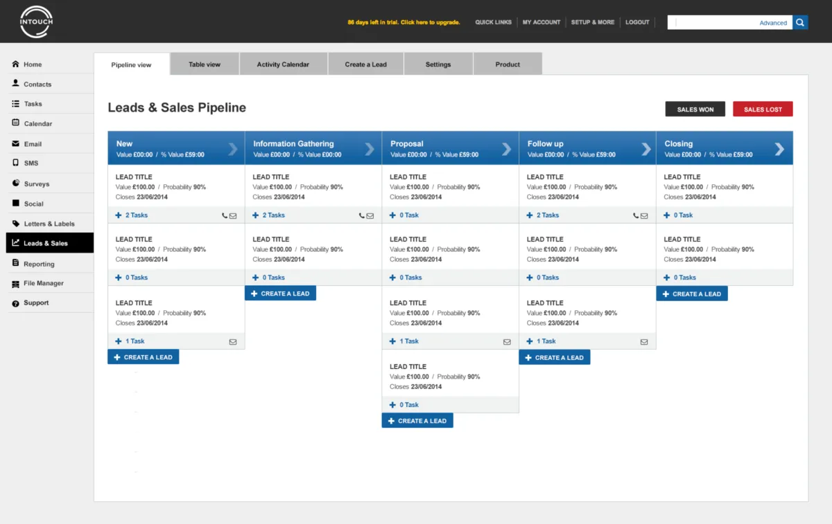 Interface InTouchCRM: image, ergonomie, alternatives
