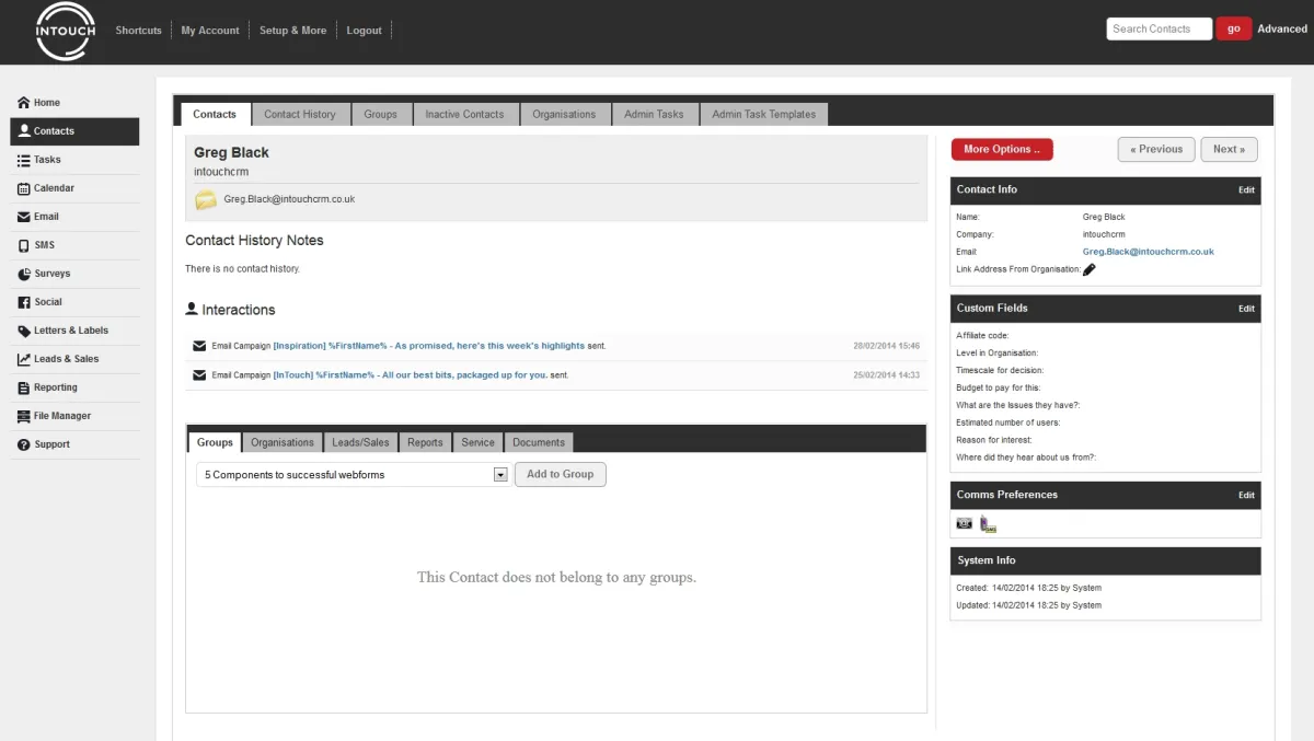 InTouchCRM: avis sur le logiciel CRM: fonctionnalités, avantages, inconvénients et tarifs