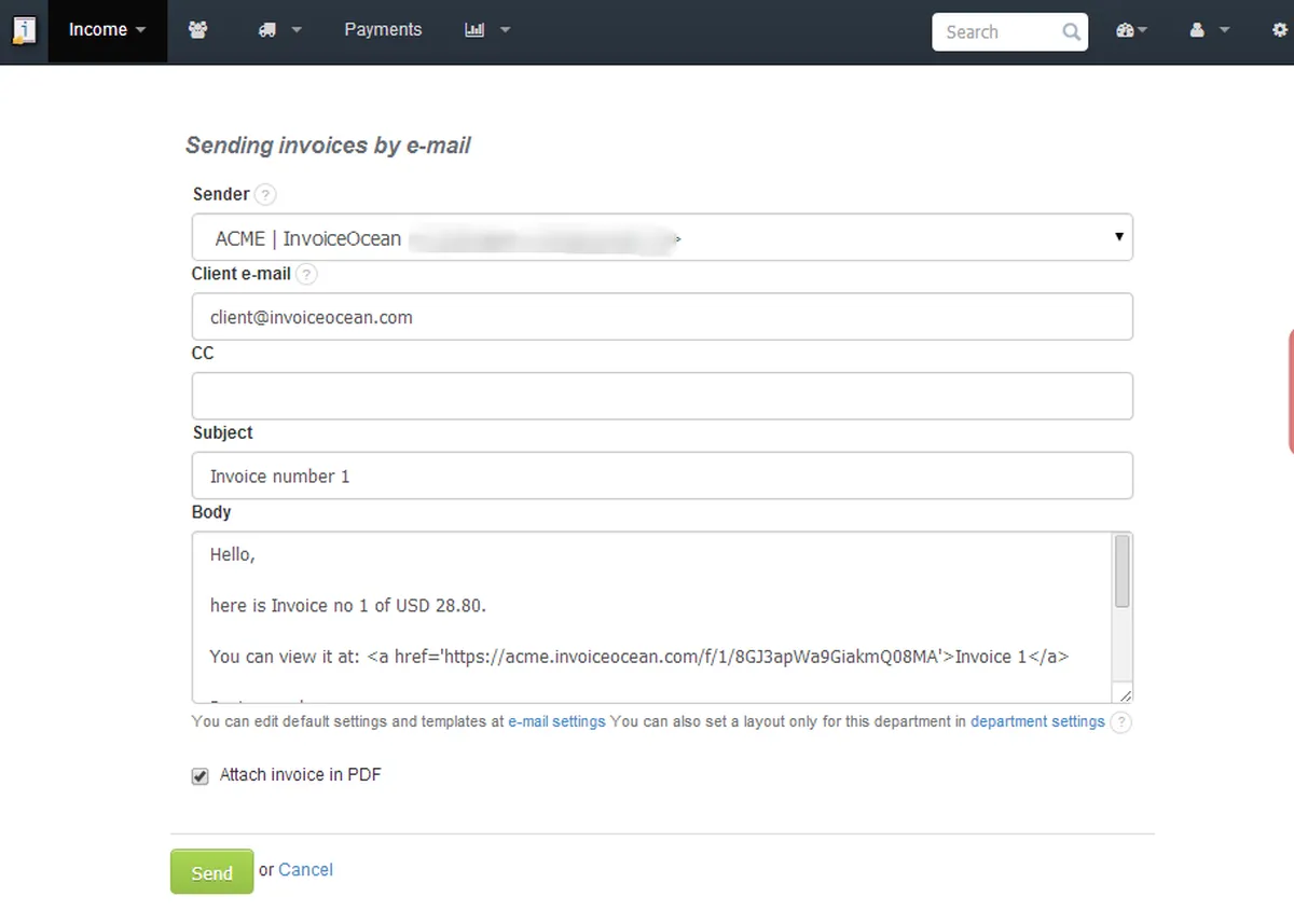 Interface InvoiceOcean: fonctionnalités, prix, alternatives