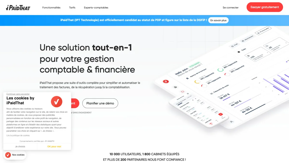 Interface IPaidThat Expert-Comptable : fonctionnalités, prix, alternatives