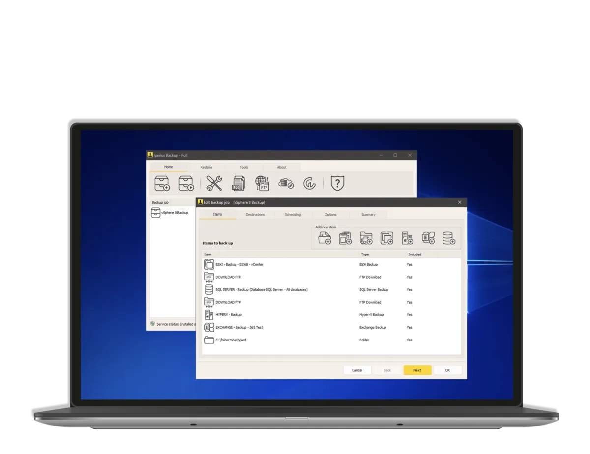 Interface Iperius Backup: fonctionnalités, prix, alternatives