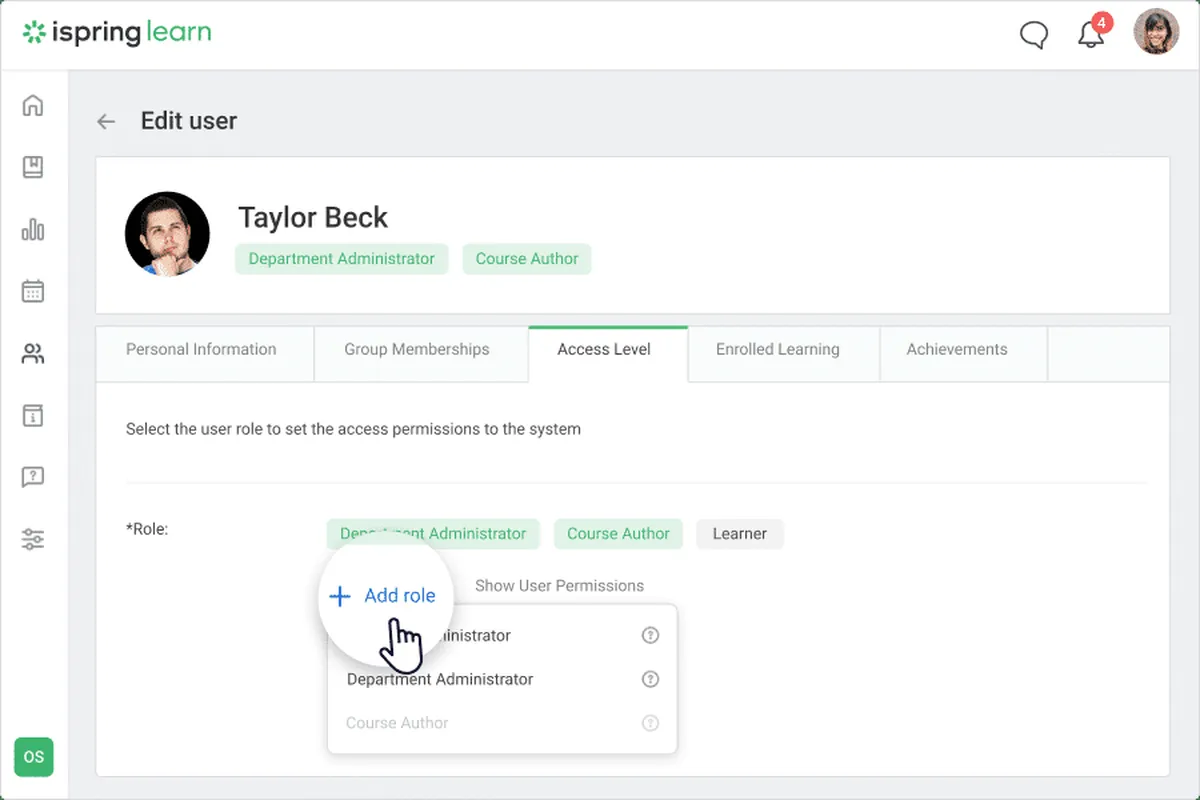 Interface iSpring Learn: fonctionnalités, prix, alternatives