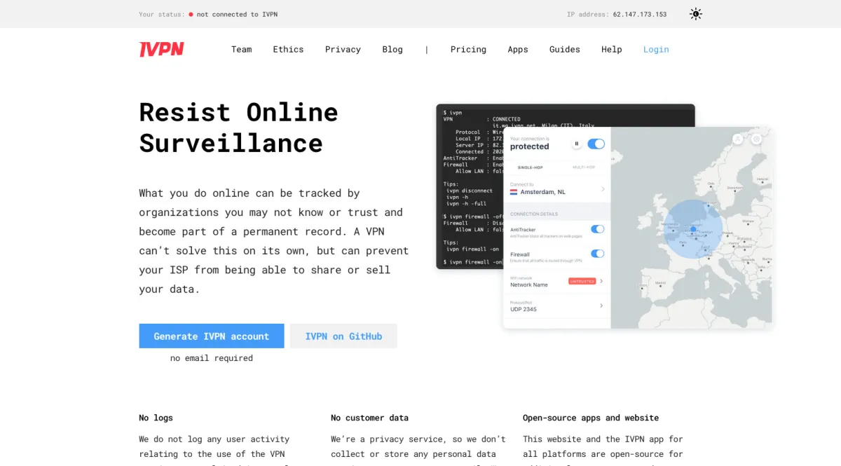 Interface IVPN : fonctionnalités, prix, alternatives
