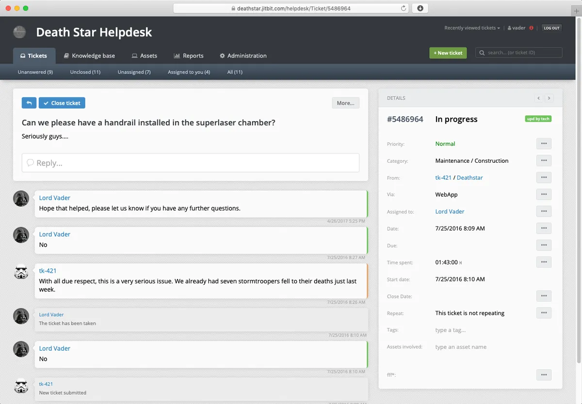 Interface Jitbit Helpdesk: image, ergonomie, alternatives Interface Jitbit Helpdesk: image, ergonomie, alternatives