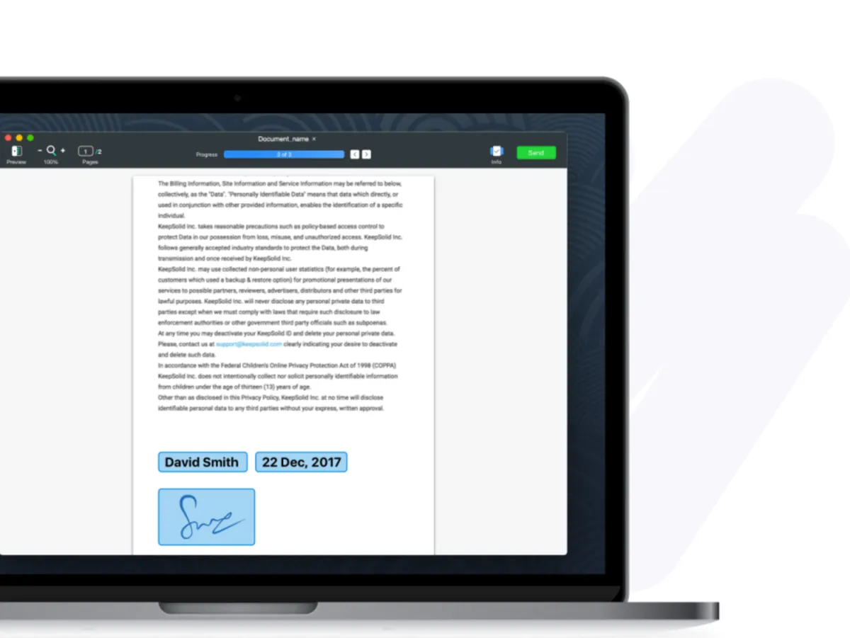 Interface KeepSolid Sign: fonctionnalités, prix, alternatives