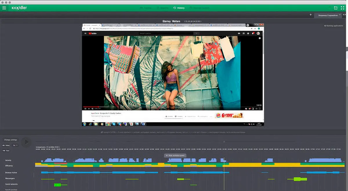 Interface Kickidler: fonctionnalités, prix, alternatives