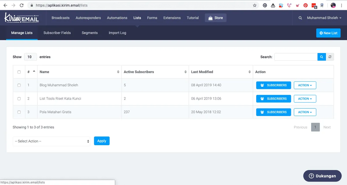Interface KIRIM.EMAIL: fonctionnalités, prix, alternatives