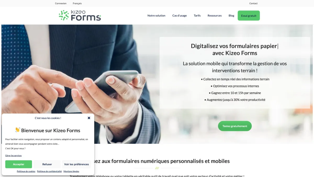 Interface Kizeo Forms - Immobilier : fonctionnalités, prix, alternatives