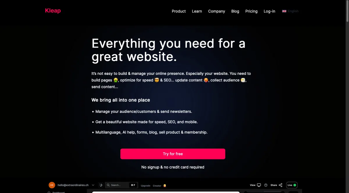 Interface Kleap : fonctionnalités, prix, alternatives