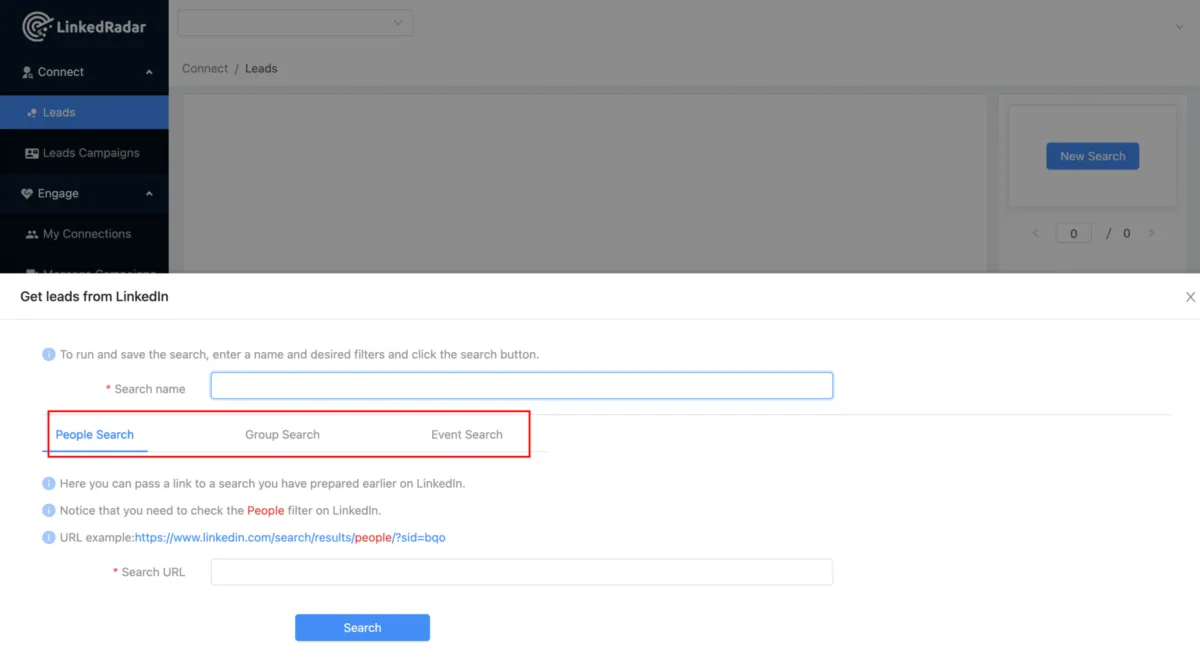 Interface LinkedRadar: fonctionnalités, prix, alternatives