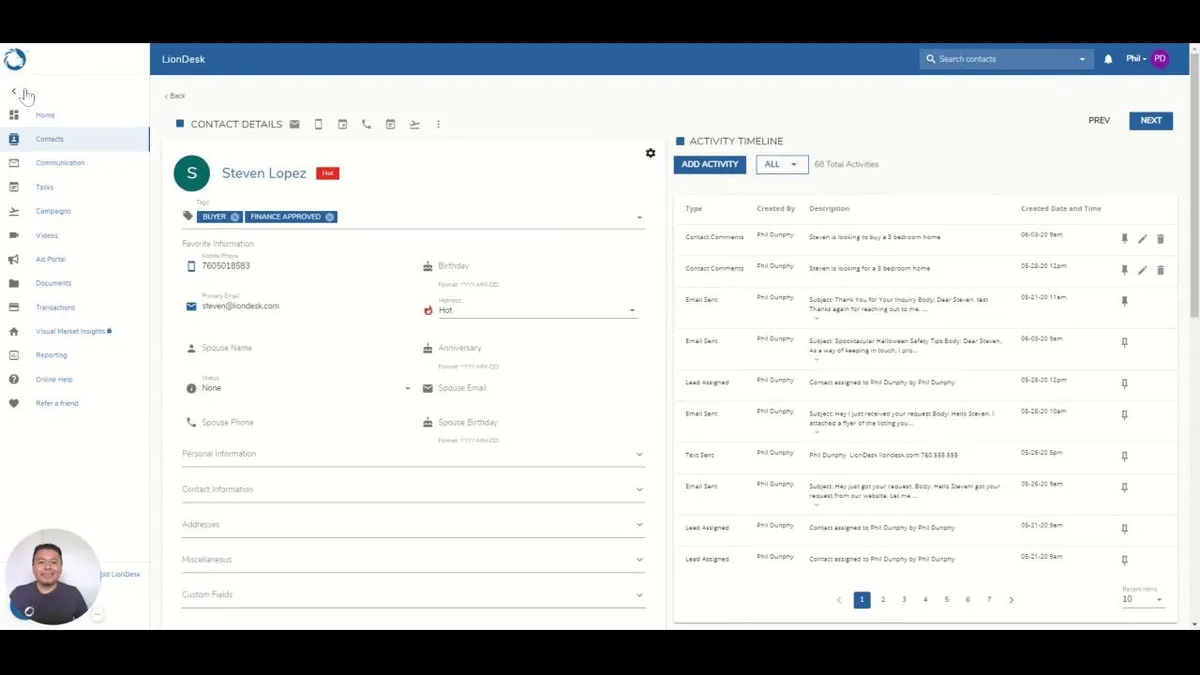 Interface LionDesk: fonctionnalités, prix, alternatives