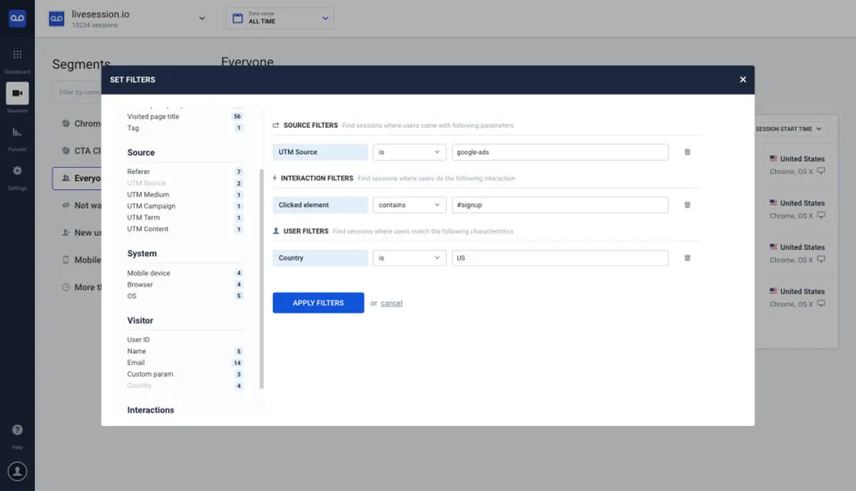 Interface LiveSession: fonctionnalités, prix, alternatives