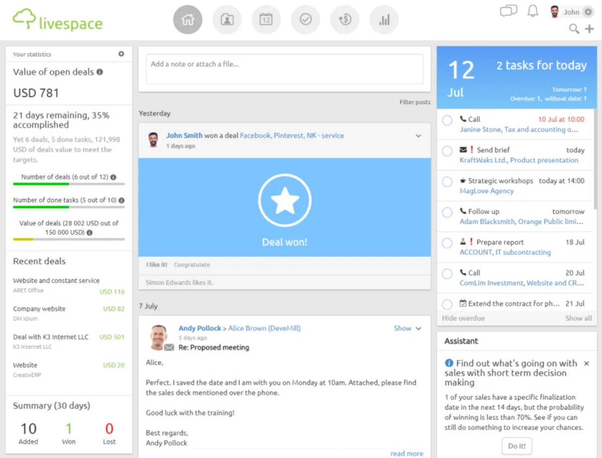 Notre avis sur Livespace : un logiciel CRM à découvrir