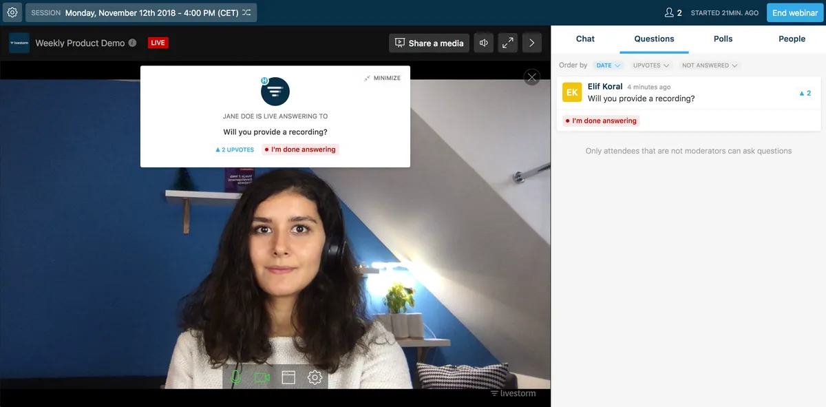 Interface Livestorm: fonctionnalités, prix, alternatives Interface Livestorm: fonctionnalités, prix, alternatives