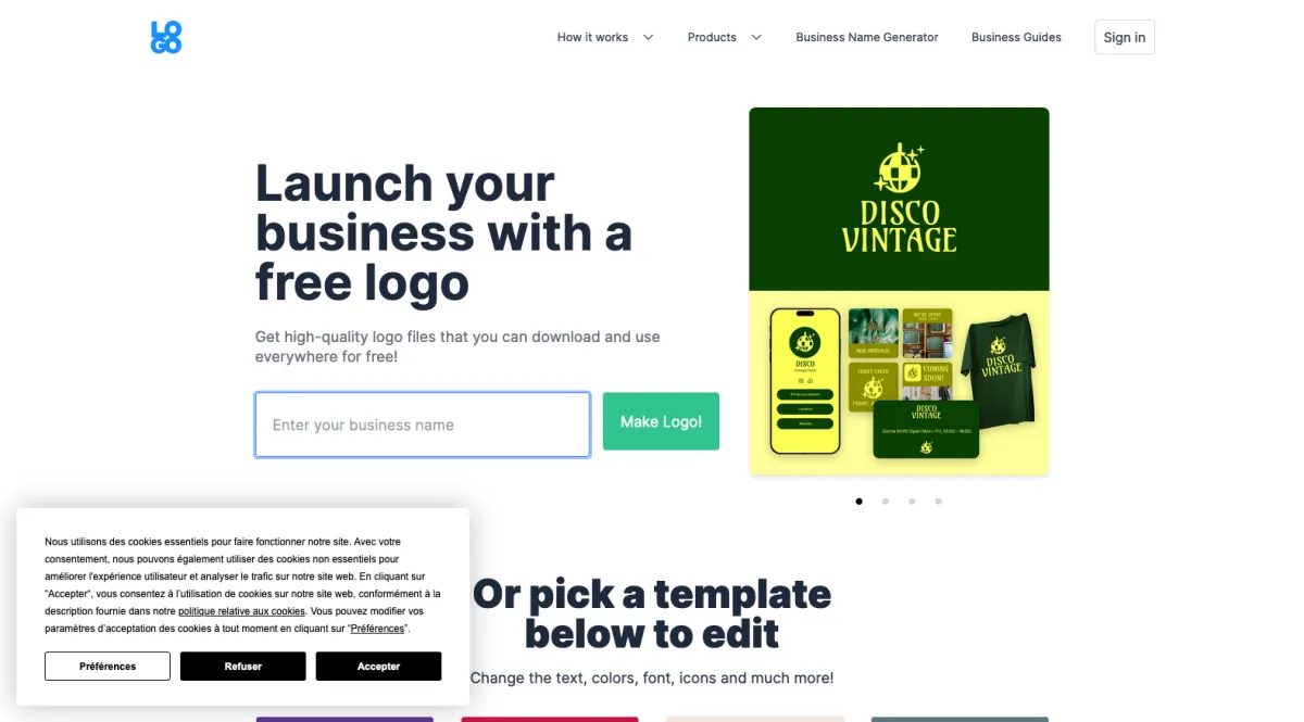 Interface logo.com : fonctionnalités, prix, alternatives
