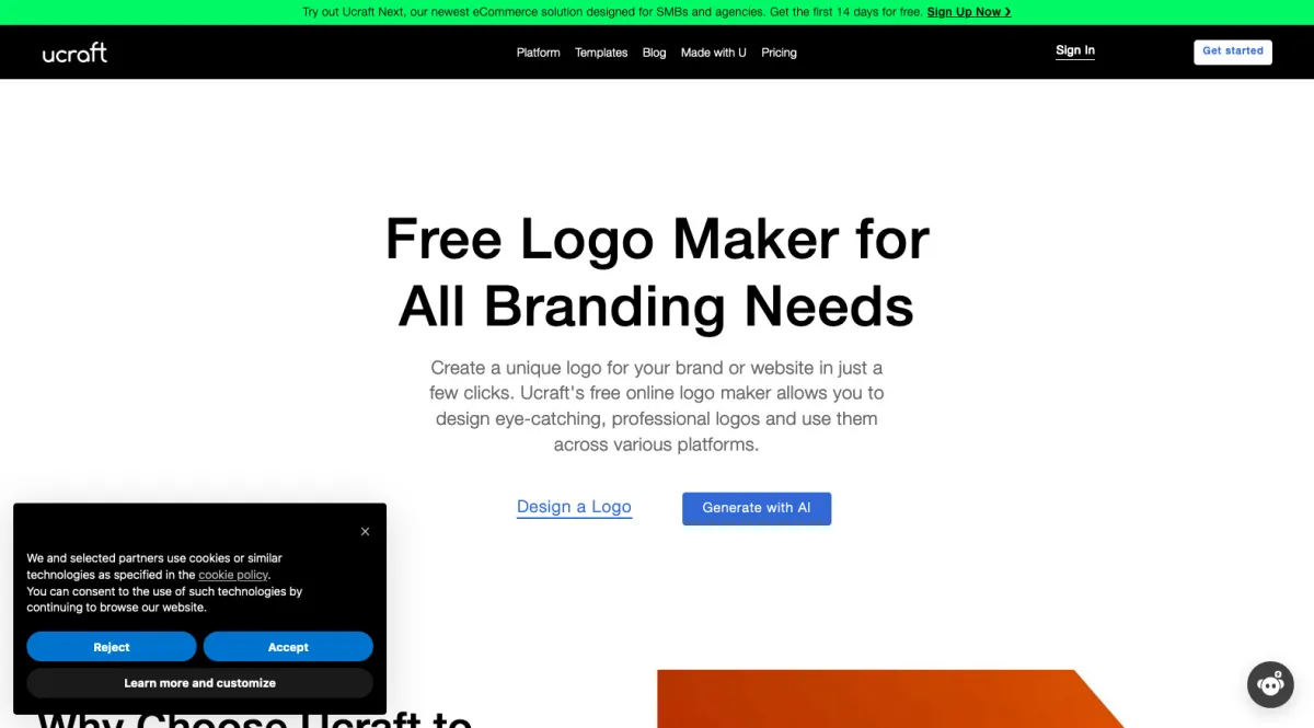 Interface Logo Maker by Ucraft : fonctionnalités, prix, alternatives