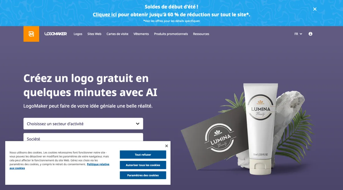 Interface LogoMaker : fonctionnalités, prix, alternatives