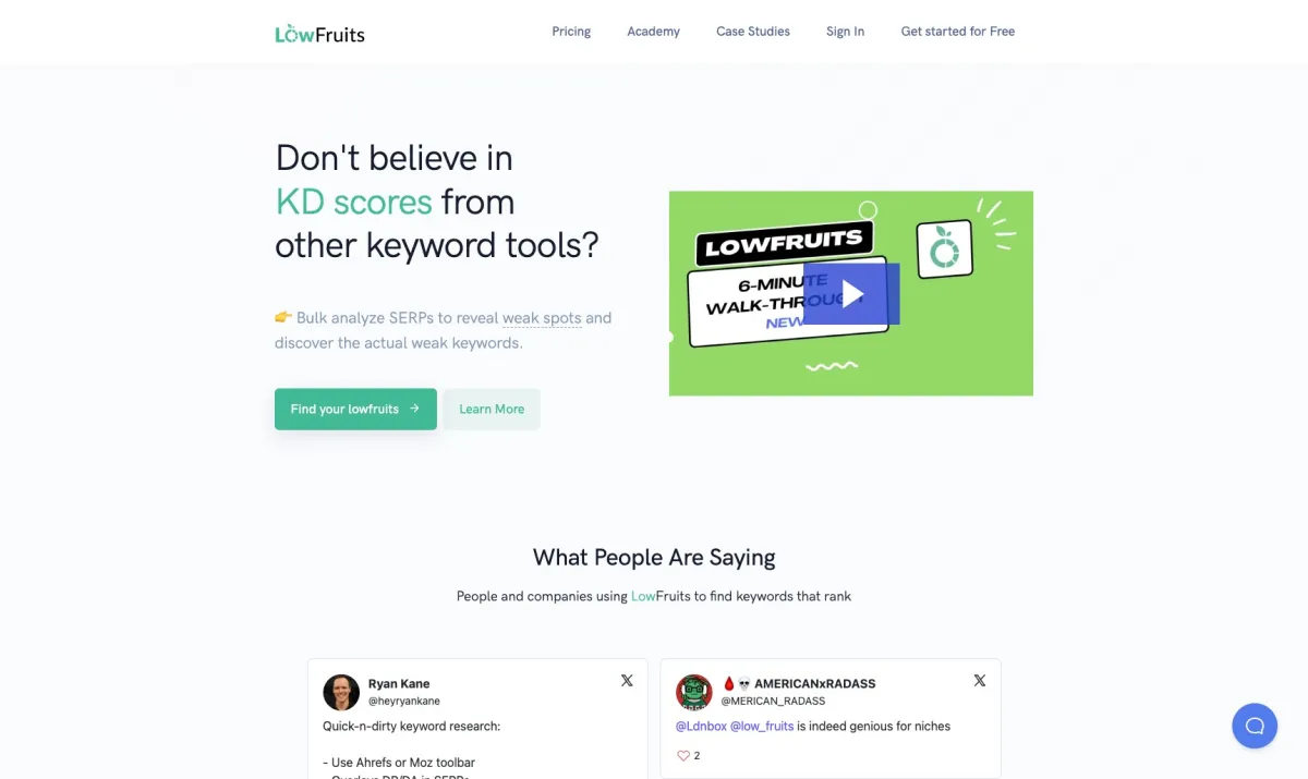 Interface Lowfruits : fonctionnalités, prix, alternatives
