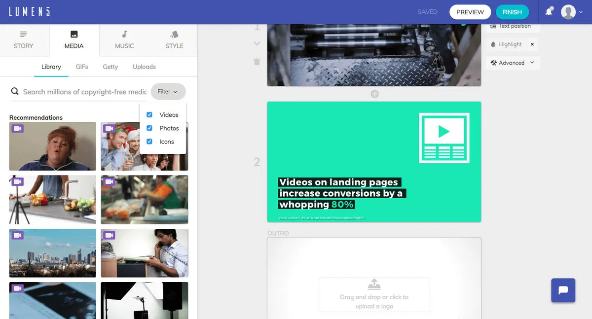 Interface Lumen5: image, ergonomie, alternatives